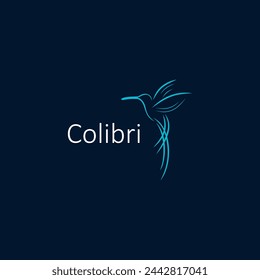 Logotipo de Colibri aislado sobre fondo azul oscuro. Diseño colibri para el logotipo, diseño plano simple y limpio de la plantilla del logotipo de colibri. Adecuado para su necesidad de diseño, logotipo, ilustración, animación.