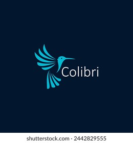 Logotipo de Colibri aislado sobre fondo azul oscuro. Diseño colibri para el logotipo, diseño plano simple y limpio de la plantilla del logotipo de colibri. Adecuado para su necesidad de diseño, logotipo, ilustración, animación.