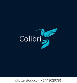 Logotipo de Colibri aislado sobre fondo azul oscuro. Diseño colibri para el logotipo, diseño plano simple y limpio de la plantilla del logotipo de colibri. Adecuado para su necesidad de diseño, logotipo, ilustración, animación.