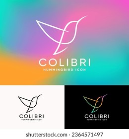 Colibri small bird. Humming-bird emblem on linear design style. - Shutterstock ID 2364571497