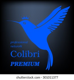 Colibri - vector company logo. Bright silhouette of a bird on black. Eps10