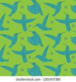 colibri vector pattern, hummingbird illustration of tropical birds for fabric, small birds, children's ornament, image for animal tissue, patterns for packaging