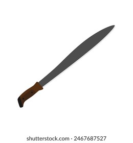 colima machete flat design illustration isolated on white background. Melee weapon of hunter in jungle. Hatchet or machete handle ancient tool for woodcutting and cutting branches by hand.