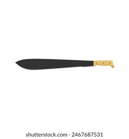 colima machete flat design illustration isolated on white background. Melee weapon of hunter in jungle. Hatchet or machete handle ancient tool for woodcutting and cutting branches by hand.