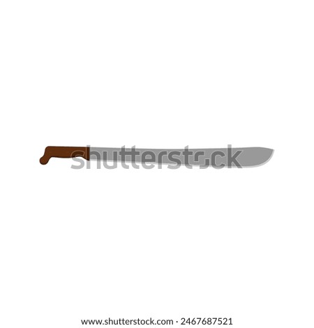 colima machete flat design illustration isolated on white background. Melee weapon of hunter in jungle. Hatchet or machete handle ancient tool for woodcutting and cutting branches by hand.