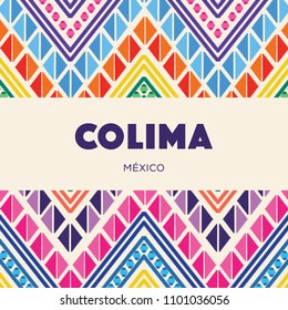 Colima, Mexican State; Colorful Embroidery Style Composition – Copy Space