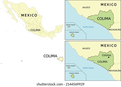 Colima state location on map of Mexico