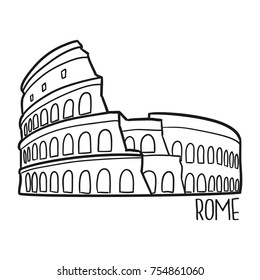 Coliseum Colosseum Monument Rome Italy Italian Traditional Doodle Icons Sketch Hand Made Design Vector