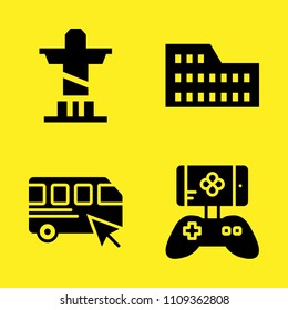 coliseum, game controller, bus and christ the redeemer vector icon set. Sample icons set for web and graphic design