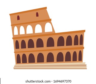 Coliseum, Italy architecture landmark vector illustration. Rome, old building. Ancient architectural monuments. Famous historical landmark. Hand drawn isolated icon on white background