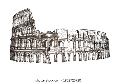 Coliseum in Italy - vector illustration - Hand drawn - Out line