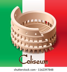 Coliseum on the Italian flag background. vector drawing isometrics