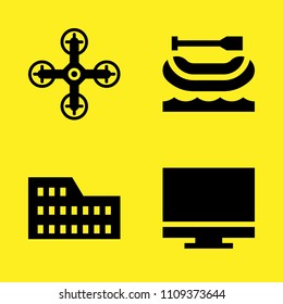 coliseum, rafting, drone and computer vector icon set. Sample icons set for web and graphic design