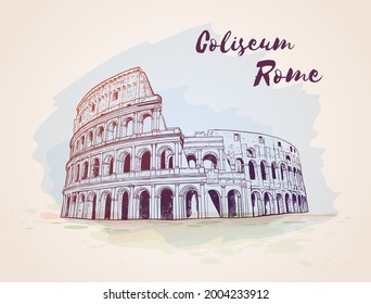 Coliseum in Rome, Italy. Ancient architecture. Vintage hand drawn vector illustration