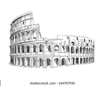 Coliseum in Rome, Italy. Colosseum hand drawn vector illustration isolated over white background