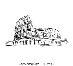 Coliseum in Rome, Italy. Colosseum hand drawn vector illustration isolated over white background