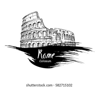 Coliseum in Rome, Italy. Colosseum hand drawn vector illustration isolated over white background sketch