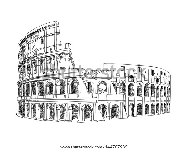 イタリア ローマのコリセウム 白い背景にコロッセオ手描きのベクターイラスト のベクター画像素材 ロイヤリティフリー