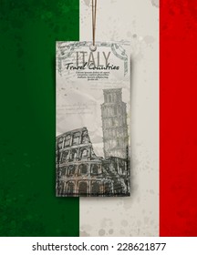 Coliseum in Rome, Italy. Colosseum, Leaning Tower hand drawn vector illustration. Vector format