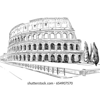 Coliseum. Rome. Italy. Hand drawn landmark sketch. Vector illustration.