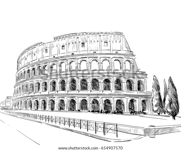 コリセウム ローマ イタリア 手描きのランドマークスケッチ ベクターイラスト のベクター画像素材 ロイヤリティフリー