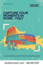 Coliseum, Rome. Italy travel poster.  Retro style hand drawn vector illustration.