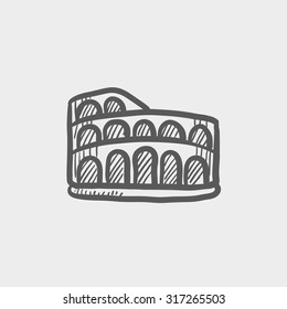 Coliseum sketch icon for web, mobile and infographics. Hand drawn vector dark grey icon isolated on light grey background.