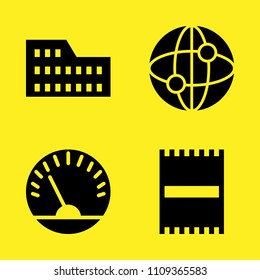 coliseum, speedometer, beach towel and internet vector icon set. Sample icons set for web and graphic design