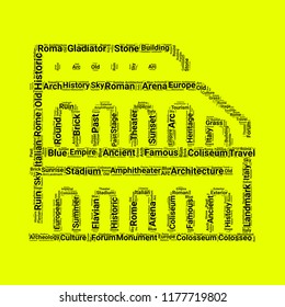 coliseum word cloud. word cloud of coliseum shape can be use for blog.