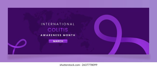 Colitis awareness campaign banner with Purple ribbon symbols on gradient pastel light purple background.