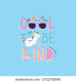 Coll para ser amable, unicornio, pato, gafas de sol - diseño de Ilustración vectorial de camiseta de niña