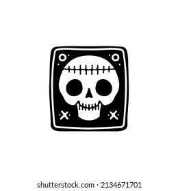 Coll skull head emblem, illustration for t-shirt, street wear, sticker, or apparel merchandise. With retro, and cartoon style.