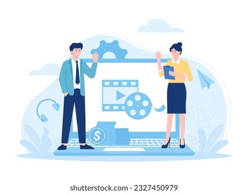 Collab for content trending concept flat illustration