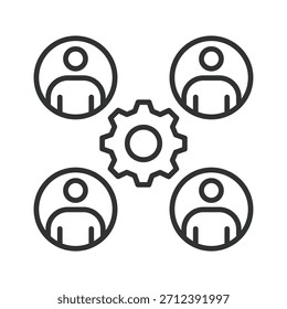 Collaborate icon in line design. collaborate, teamwork, gear, connection, group, cooperation, communication on white background vector. collaborate editable stroke icon