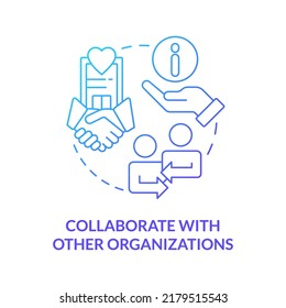 Collaborate with other organizations blue gradient concept icon. Improving quality of healthcare abstract idea thin line illustration. Isolated outline drawing. Myriad Pro-Bold font used