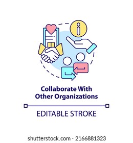 Collaborate with other organizations concept icon. Improving quality of healthcare abstract idea thin line illustration. Isolated outline drawing. Editable stroke. Arial, Myriad Pro-Bold fonts used