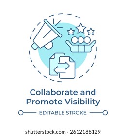 Collaborate and promote visibility soft blue concept icon. Customer feedback, experience. Round shape line illustration. Abstract idea. Graphic design. Easy to use in blog post, presentation