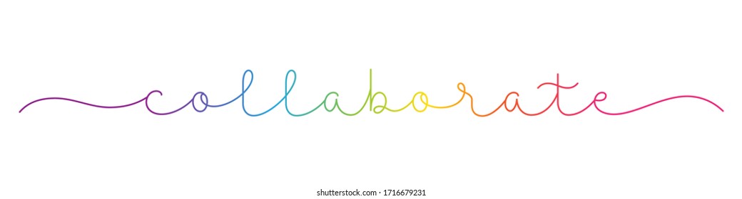 COLLABORATE rainbow gradient vector monoline calligraphy banner with swashes