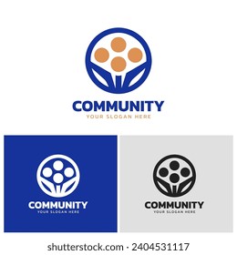 Logo comunitario colaborativo, una combinación de azul y oro, adecuado para comunidades en campus, escuelas u organizaciones comunitarias