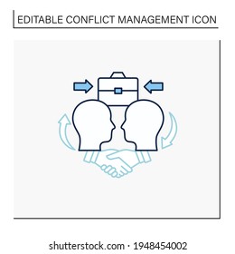 Collaborating line icon.Showing respect. Dispute resolution. Friendly atmosphere. Communication concept. Isolated vector illustration. Editable stroke