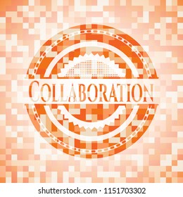 Collaboration abstract emblem, orange mosaic background