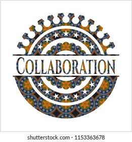 Collaboration arabesque emblem. arabic decoration.