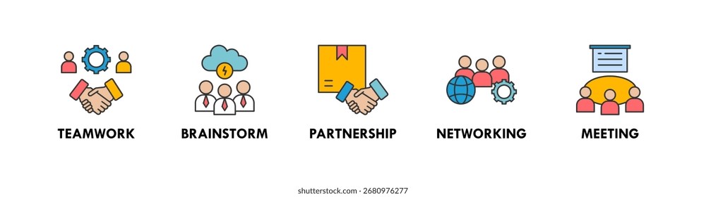 Collaboration Banner Web Icon Illustration Konzept mit Icon für Teamwork, Brainstorming, Partnerschaft, Netzwerke und Meetings