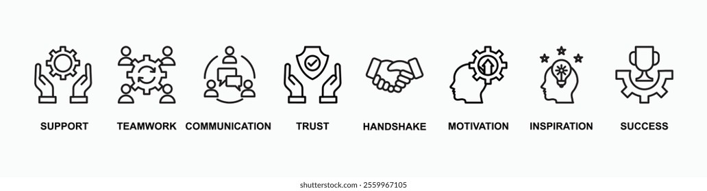 Collaboration banner web icon vector illustration concept for teamwork and working together with icon of support, teamwork, communication, trust, handshake, motivation, inspiration, and success