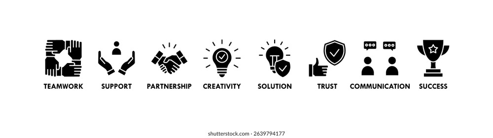 Collaboration banner web icon vector illustration concept with icon of teamwork, support, partnership, creativity, solution, trust, communication, success