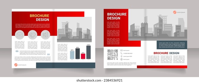 Collaboration between architects red blank brochure design. Contact info. Template set with copy space for text. Premade corporate reports collection. 4 paper pages. Myriad Pro, Heebo fonts used