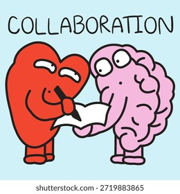 Collaboration Between Heart And Brain Concept Cartoon Character illustration
