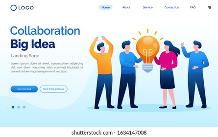 Collaboration big idea landing page website illustration flat vector template 