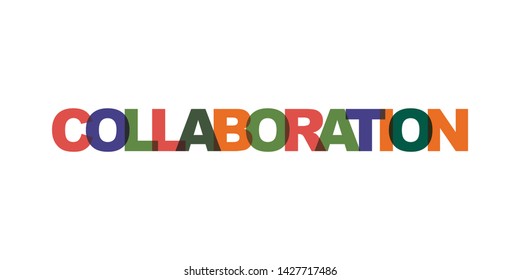 Collaboration business card text. Modern lettering poster. Color word art slogan icon. Phrases vector print design elements.