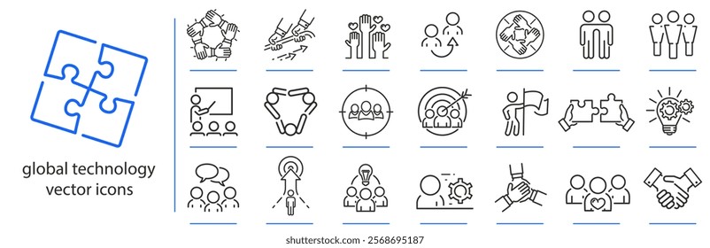 collaboration business people icons, meeting people business group icon set, human resource support simple symbols, line vector illustration